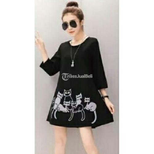 Baju Wanita Mini Dress Korea Style Kaos Cat Kucing Murah baju wanita mini dress korea style kaos cat kucing murah