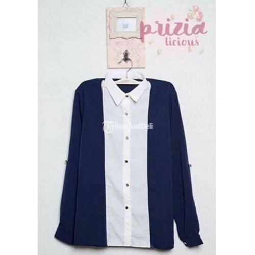 Kemeja Wanita Lengan Panjang Warna  Pink  Navy  Grey Blue 