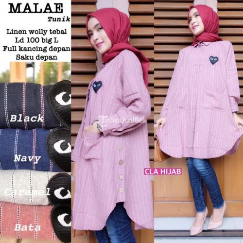 Kemeja Wanita Malae Tunik Motif Strip Fit Big L Terbaru Harga Murah Di Solo Tribunjualbeli Com